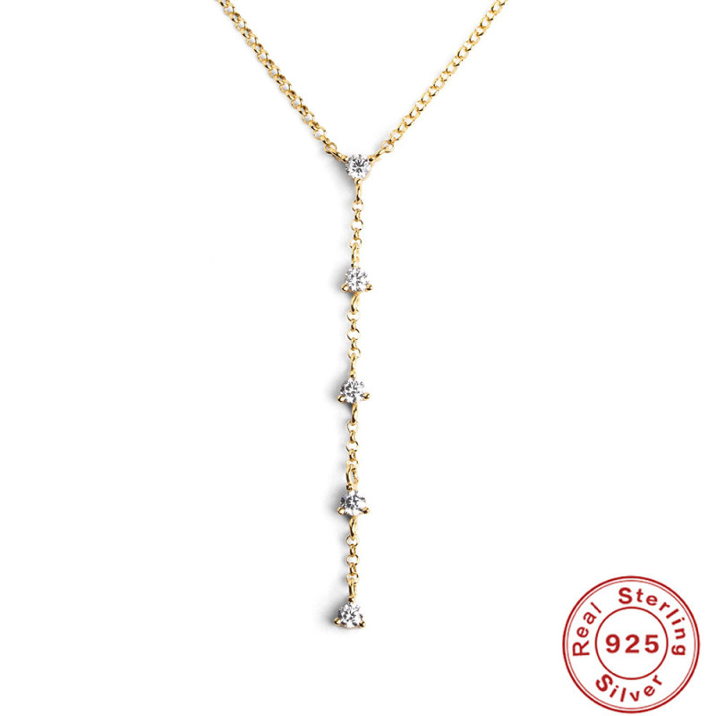 S925 Sterling Silver Geometric Stacked Colorful Inlaid Diamond Necklace European and American Light Luxury Ice Crystal Diamond Layered Tassel Collarbone Necklace