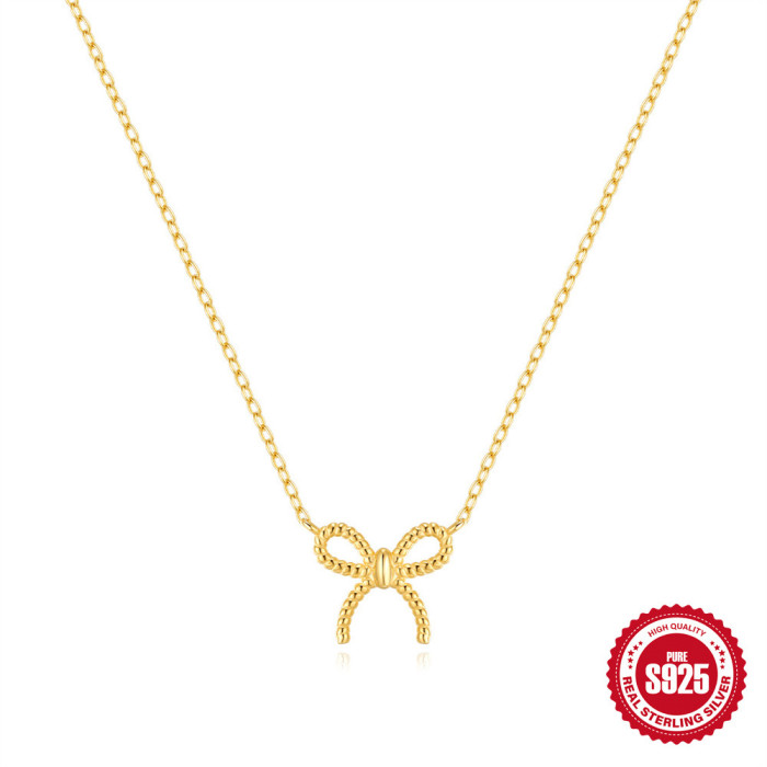 New 925 Sterling Silver Braided Bow Necklace and Earrings Set Ins Niche Design Commuting Fashionable Jewelry Earrings...