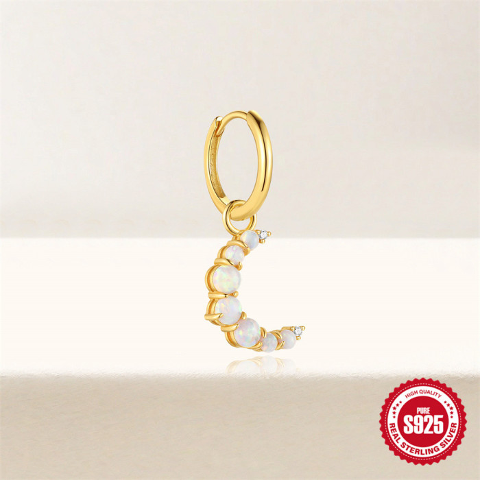 New S925 Sterling Silver Hot-Selling Opal Sun Moon Hoop Earrings Korean Style Simple Exquisite Versatile High-End Earrings Jewelry