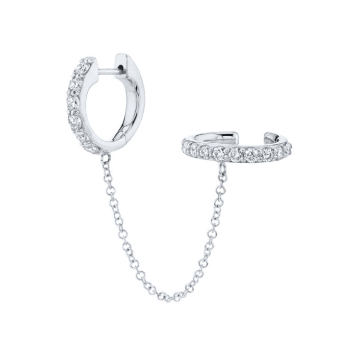 S925 Sterling Silver Single Round Diamond-Studded Tassel Chain Earrings Hoop Earrings Clip-on Earrings European and American Best-Selling Personality Trendy Earrings