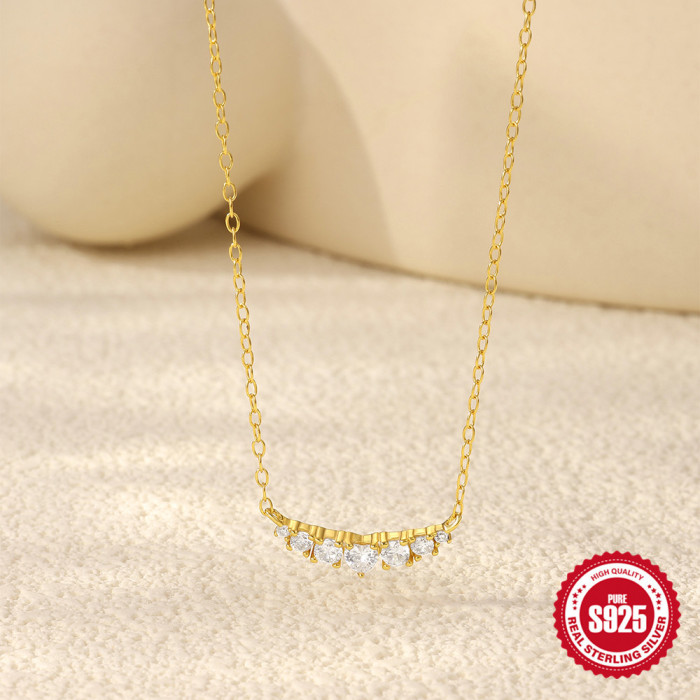 S925 Sterling Silver Straight Row Zircon Matching Heart Pendant Clavicle Chain European and American Hot Selling Temperament french Style All-Match Necklace