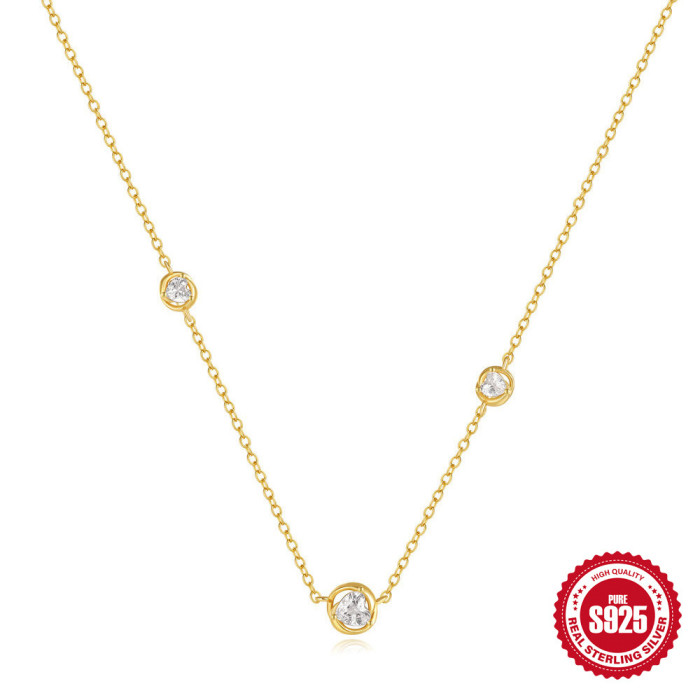 925 Sterling Silver Classic Heart Zircon Rose Element Necklace European and American French INS Light Luxury Inlaid Versatile Collarbone Chain