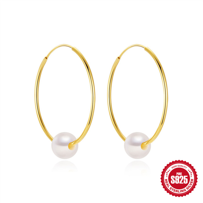 925 Sterling Silver Exaggerated Large Hoop Earrings Pearl Hoop Earrings Hot Selling INS Trendy Personality Minimalist...