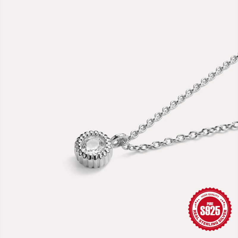 S925 Sterling Silver Round Personality Design Inlaid Diamond Necklace European and American Fashion Ins Style Single Zircon Pendant Clavicle Chain
