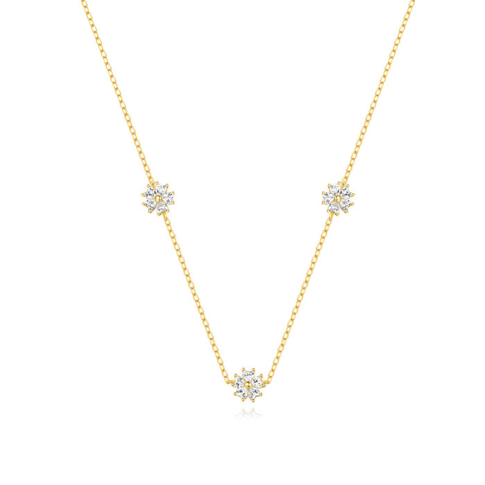 S925 Sterling Silver Heart Diamond Inlaid Five-Petal Flower Element Necklace European and American Cross-Border Hot-Selling Elegant Summer Versatile Collarbone Chain