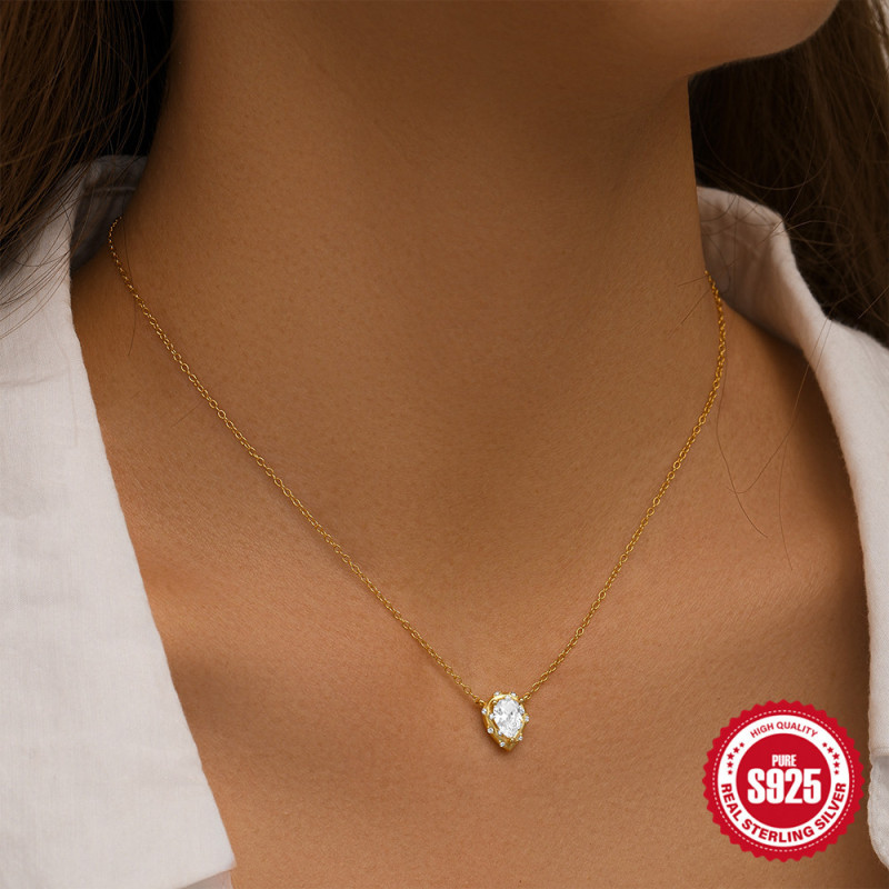 S925 Sterling Silver Personality Geometric Water Drop Inlaid Diamond Collarbone Necklace AliExpress Hot Selling Creative Style Elegant Versatile Necklace