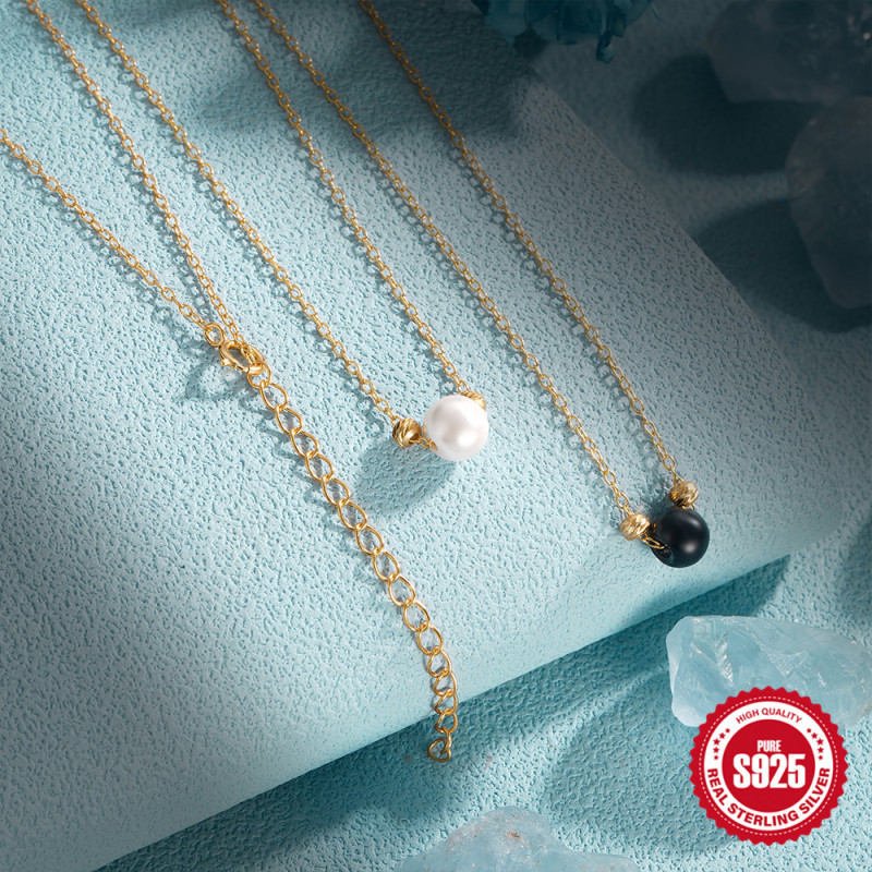 In Stock 925 Sterling Silver Pearl Daily Wear Women's Collarbone Necklace Internet Celebrity TikTok Same Style Hot Selling Niche Necklace