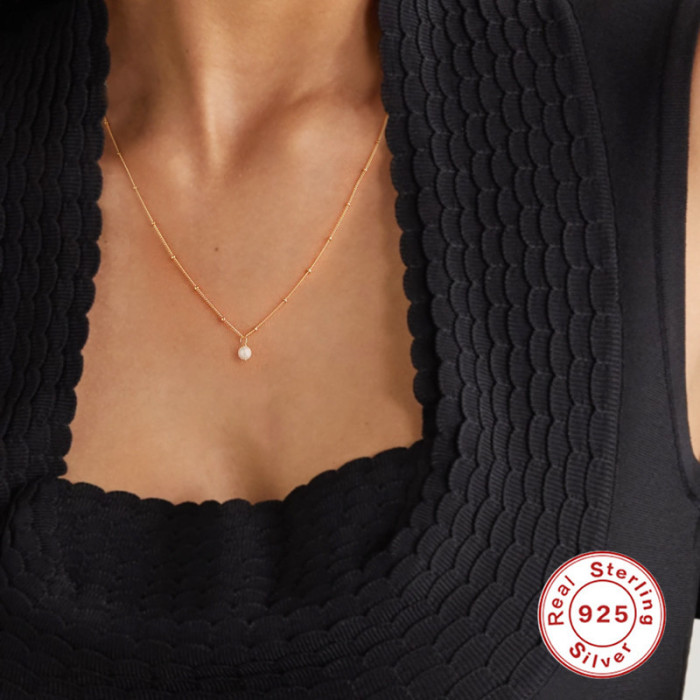 S925 Sterling Silver K Gold Plated Light Luxury Pearl Collarbone Necklace Internet Celebrity Street Style Live Streaming Same Style Vintage Pearl Necklace for Women