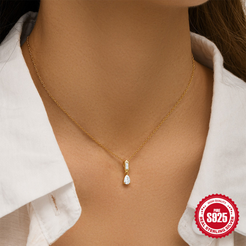 New S925 Sterling Silver Cluster Water Drop Diamond-Studded Versatile Necklace for Women Amazon Hot-Selling Niche High-End Clavicle Chain