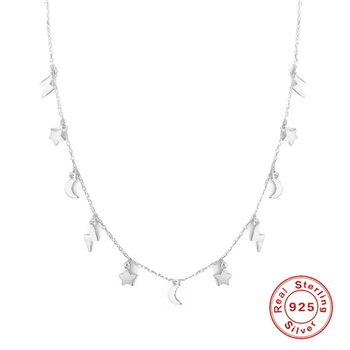 S925 Sterling Silver INS Style Mini Star Moon Lightning Layered Collarbone Chain European and American Hot-Selling Necklace for Women