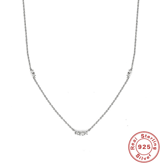 S925 Sterling Silver Classic Triple Layered Diamond-Studded Women's Collarbone Necklace European and American Fashion Simple Ins Style Necklace