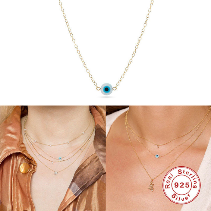 S925 Sterling Silver Creative Personality Devil's Eye Women's Collarbone Necklace European and American Hot-Selling French Style Elegant Collarbone Chain
