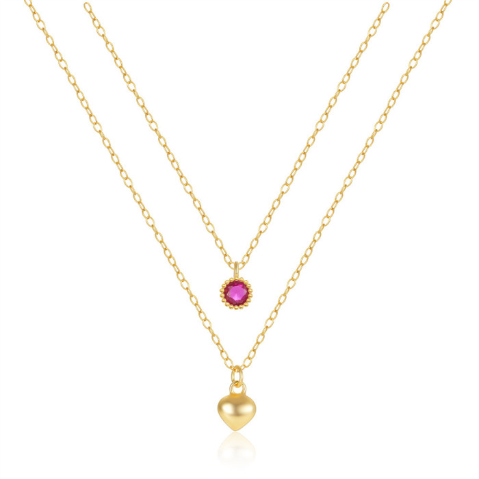 S925 Sterling Silver Double Layer Stacked Heart Diamond-Encrusted Women's Necklace European and American Style Passionate Temperament Light Luxury High-End Clavicle Chain