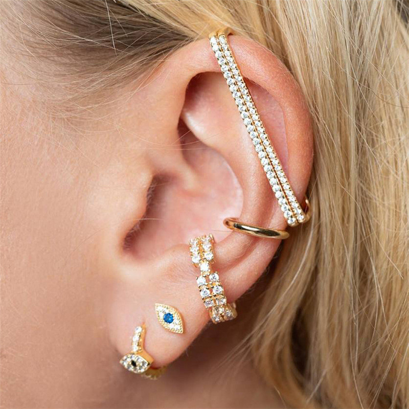 S925 Sterling Silver Inlaid Diamond Classic Evil Eye Ear Cuff Earrings Korean Version INS Trendy Personality Creative Hoop Earrings