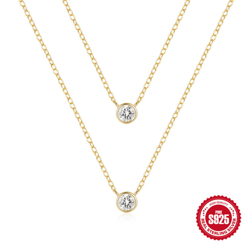 New S925 Sterling Silver Double Layer Classic Single Diamond Necklace Xiaohongshu Hot Selling Same Style Elegant Collarbone Chain