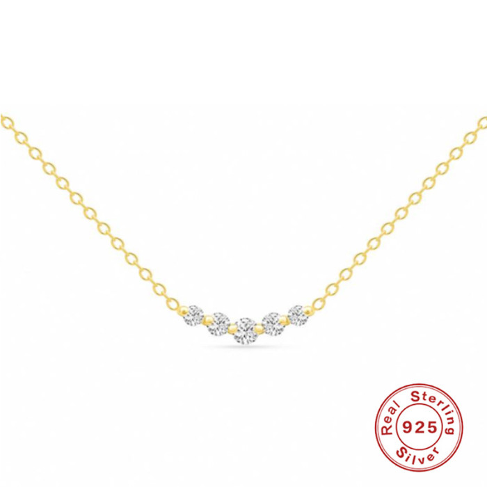 S925 Sterling Silver Japanese and Korean Style Elegant Light Luxury Round Diamond Collarbone Necklace European and American Hot-Selling Personality INS Necklace Accessories