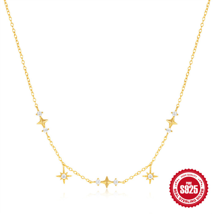 S925 Sterling Silver Classic Eight-Pointed Star Inlaid with Diamonds Layered Necklace for Women European and American Hot-Selling Niche Design INS Collarbone Chain