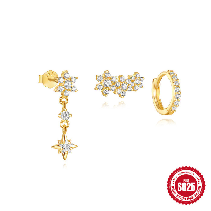S925 Sterling Silver Stone-Inlaid Exquisite Hexagram Heart Stud Earrings Hot-Selling Star Niche Earrings Set for Wo...
