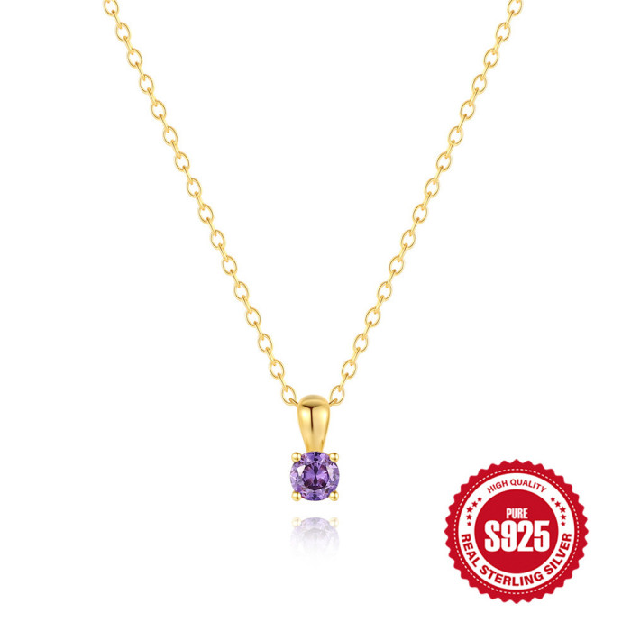 S925 Sterling Silver INS Style Daily Matching Geometric Personality Birthstone Inlaid Diamond Necklace Birthday Gift In Stock