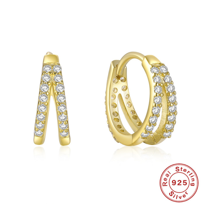 S925 Sterling Silver Double Row Stone Earrings Ear Clips Fashion Trend Hoop Earrings Bestselling Creative INS Style...