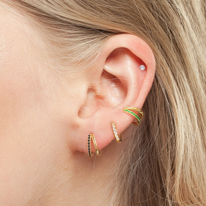 S925 Sterling Silver Personality Creative Double Layer Hoop Earrings Ear Jewelry Ear Clips European and American Trendy INS Light Luxury Diamond-Studded Earrings Hoop