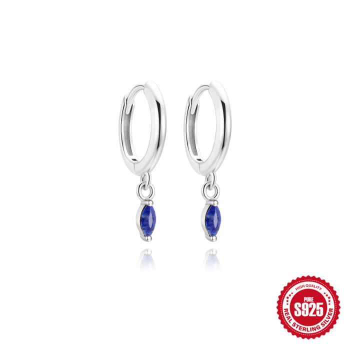 S925 Sterling Silver Natural Stone Agate Lapis Lazuli Elegant Luxury Earrings Hoops European American French Style High-end Jewelry