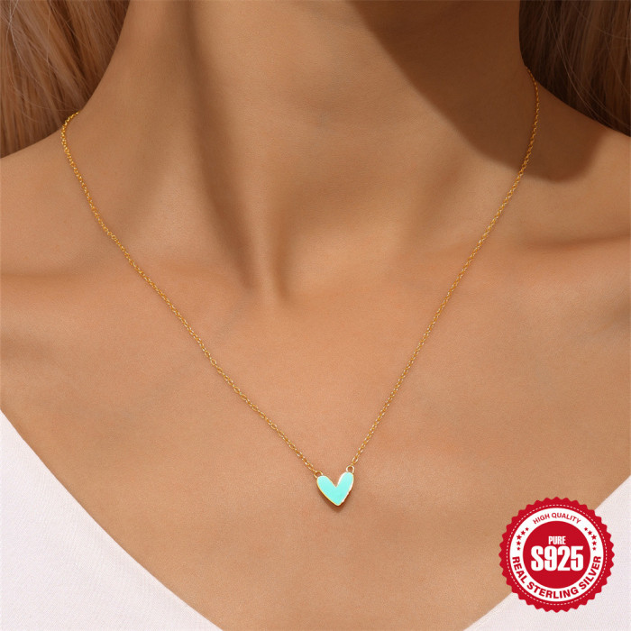 New S925 Sterling Silver Heart Oil Drop Necklace for Women, European and American Hot-Selling French Style, High-End Design Fashion Collarbone Chain