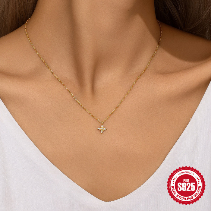 S925 Sterling Silver Star Inlaid Diamond Elegant Collarbone Chain Pendant Necklace European and American Hot Selling Elegant Versatile Classic Necklace for Women