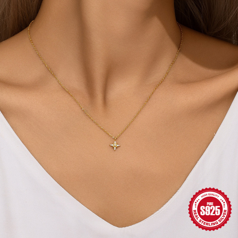S925 Sterling Silver Star Inlaid Diamond Elegant Collarbone Chain Pendant Necklace European and American Hot Selling Elegant Versatile Classic Necklace for Women