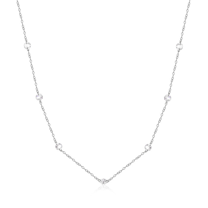 S925 Sterling Silver Simple Multi-Diamond Trendy Street Style Necklace European and American Fashion Light Luxury Ins Style Inlaid Diamond Collarbone Chain Cross-Border
