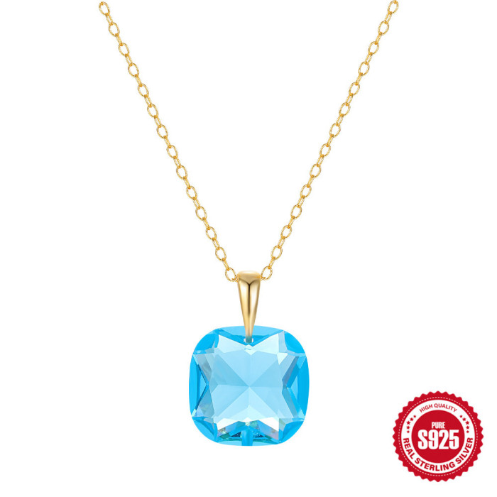 S925 Sterling Silver Luxurious Ultra Sparkling Crystal Pendant Stone-Inlaid Collarbone Necklace Hot-Selling French...
