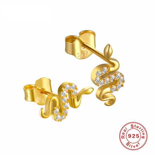 European and American S925 Sterling Silver INS Fun Little Snake Earrings Cross-Border Best-Selling Fashion Little Snake Diamond-Studded Earrings Women's Ear Jewelry