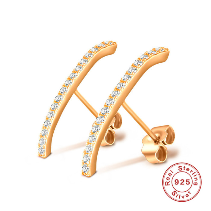 S925 Sterling Silver Single Row Stone Stud Earrings Creative Fashion Trendy Earrings Hoops Exclusive for Women