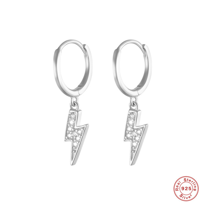 Amazon Bestselling S925 Sterling Silver Diamond-Encrusted Lightning Earrings Fashion Trendy INS Personality Versatile Ear Cuffs Earrings for Women