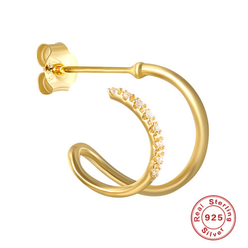Cross-Border Hot S925 Fashion Trend Earrings Creative INS Style Personality Line Diamond-Encrusted Geometric Women's Stud Earrings