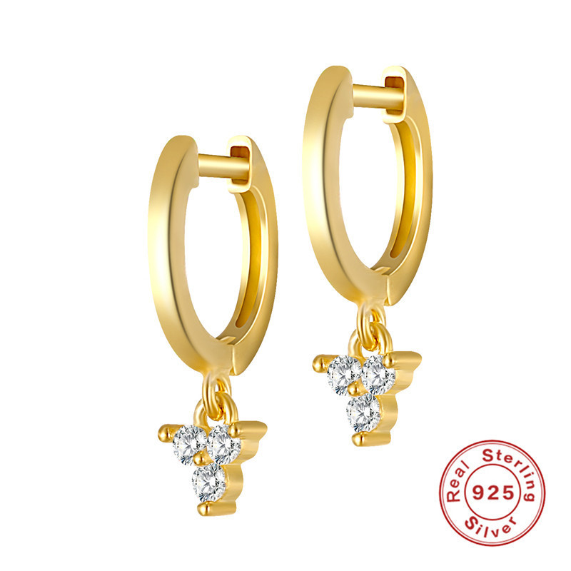 S925 Sterling Silver Three Diamond Stud Earrings Cross-Border Hot Sale Eight Hearts Eight Arrows Inlaid Diamond Women's Earrings Valentine's Day Gift