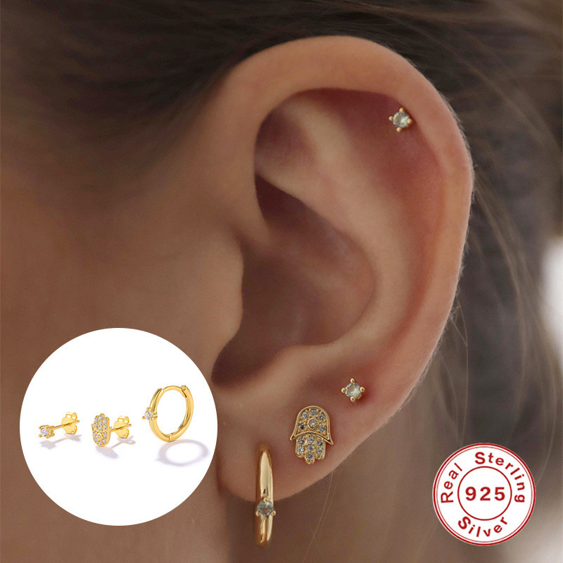 S925 Sterling Silver European and American Hot-Selling Set Asymmetric Earrings Hoop Earrings Stud Earrings Japanese and Korean Style Personality Fashion Light Luxury Earrings