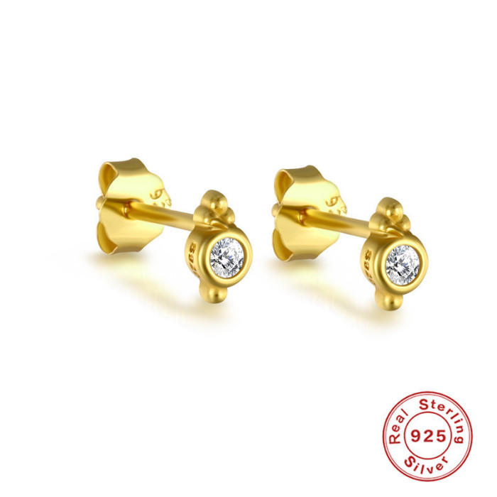 S925 Sterling Silver Gold Plated Earrings Geometric Zircon Inlaid Personality Lighting Design Stud Earrings AliExpres...