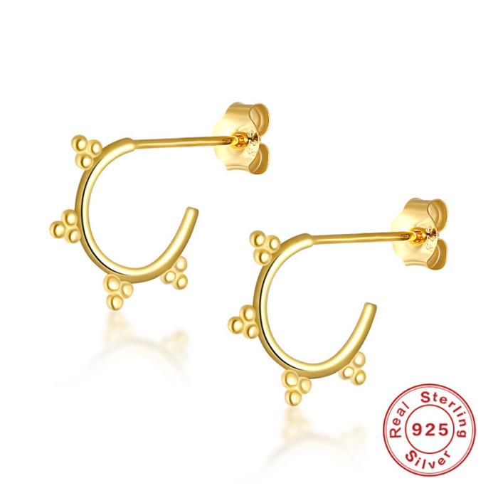 S925 Sterling Silver Earrings Korean Fashion Simple Half Round Curved Hoop Three Ball Sunflower Women's Earrings Exqu...