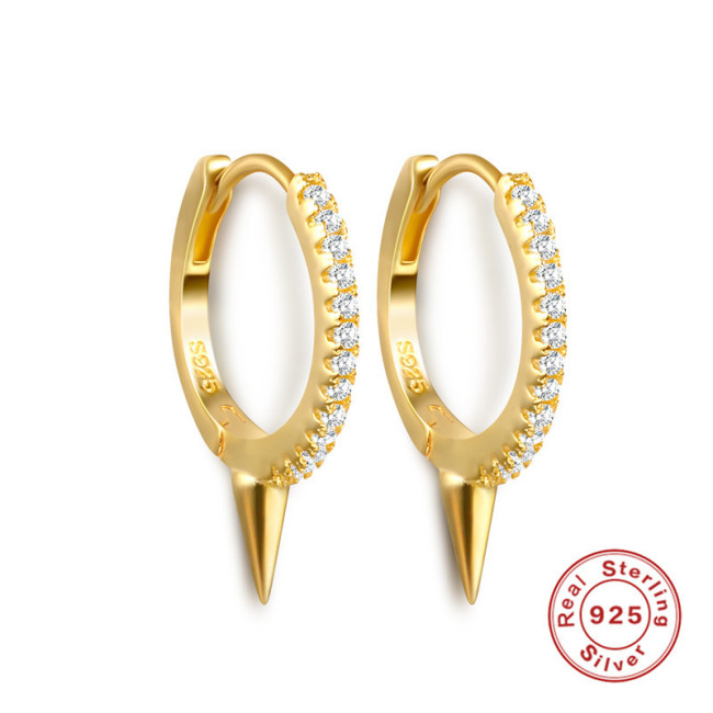 Hot-Selling S925 Sterling Silver Earrings Original Punk Style Geometric Stone-Inlaid Trendy Earrings Hoops One Piec...