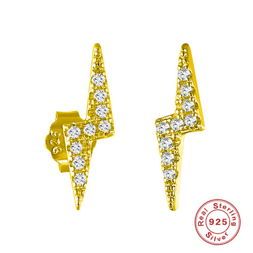 S925 Sterling Silver Lightning Stud Earrings New Fashion Creative Style Women Korean Version Geometric Lightning Inlaid Zircon Earrings Jewelry