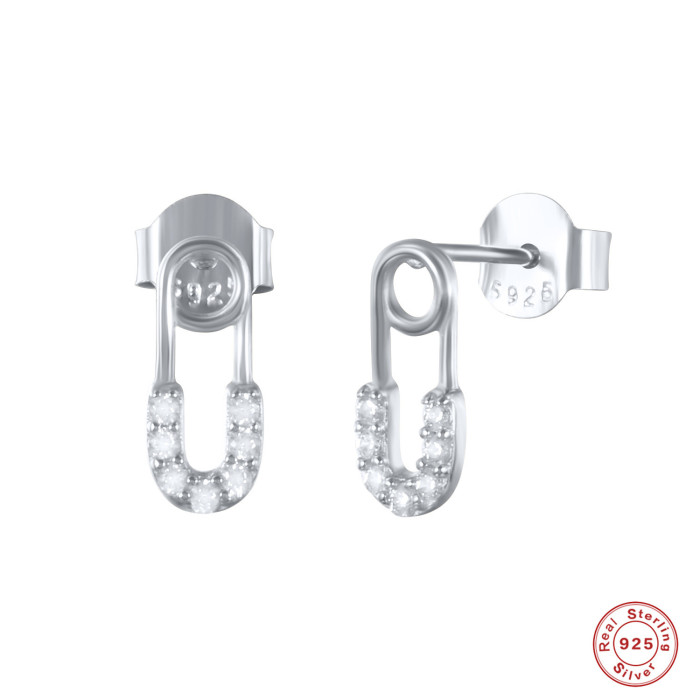 S925 Sterling Silver Unique Pin Earrings Exclusive Creative Fashion Stone-Studded Pin Earrings Ear Clips Women's Je...