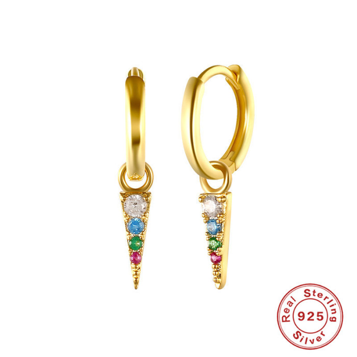 S925 Sterling Silver Tassel Triangle Earrings INS Style Geometric Personality Minimalist Colorful Diamond Long Triangle Silver Earrings Ear Clips