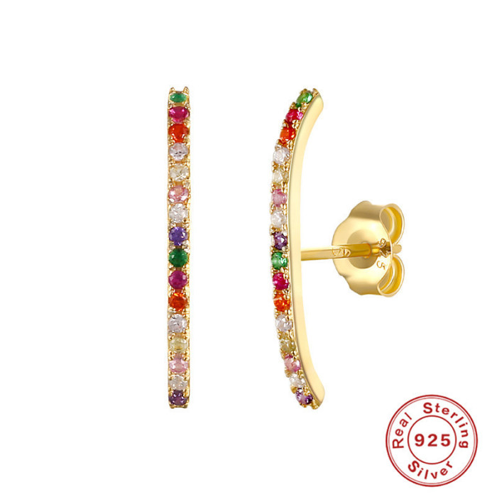 Original S925 Sterling Silver Earrings Simple Single Row Inlaid with Colored Stones Trendy INS Earrings Ear Clips E...