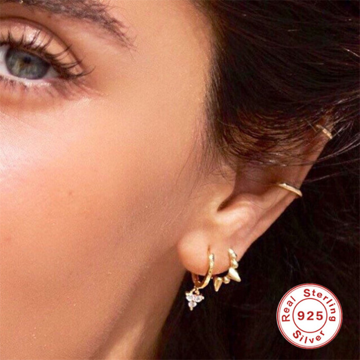 S925 Sterling Silver Three Diamond Stud Earrings Cross-Border Hot Sale Eight Hearts Eight Arrows Inlaid Diamond Women's Earrings Valentine's Day Gift