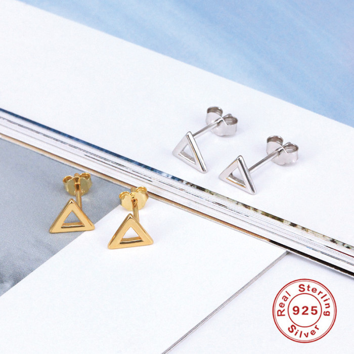 Amazon Hot-Selling Simple Geometric Hollow Design Triangle Earrings Trendy Ins Style S925 Sterling Silver Earrings Je...