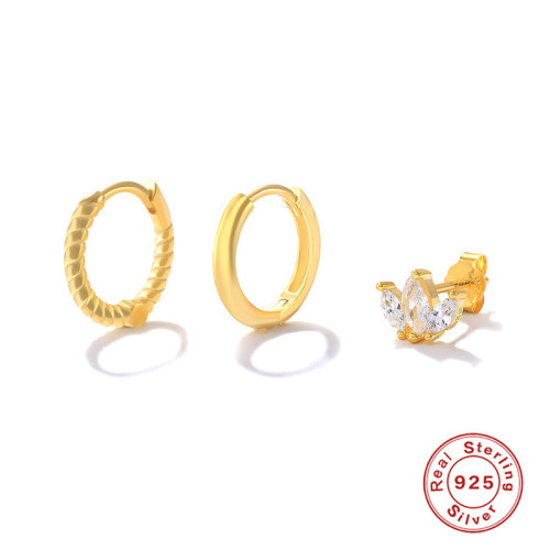 S925 Sterling Silver Crown Horse Eye Stud Earrings Twist Hoop Earrings Ear Cuff Set European and American Hot Selling INS Trend French Style Earrings