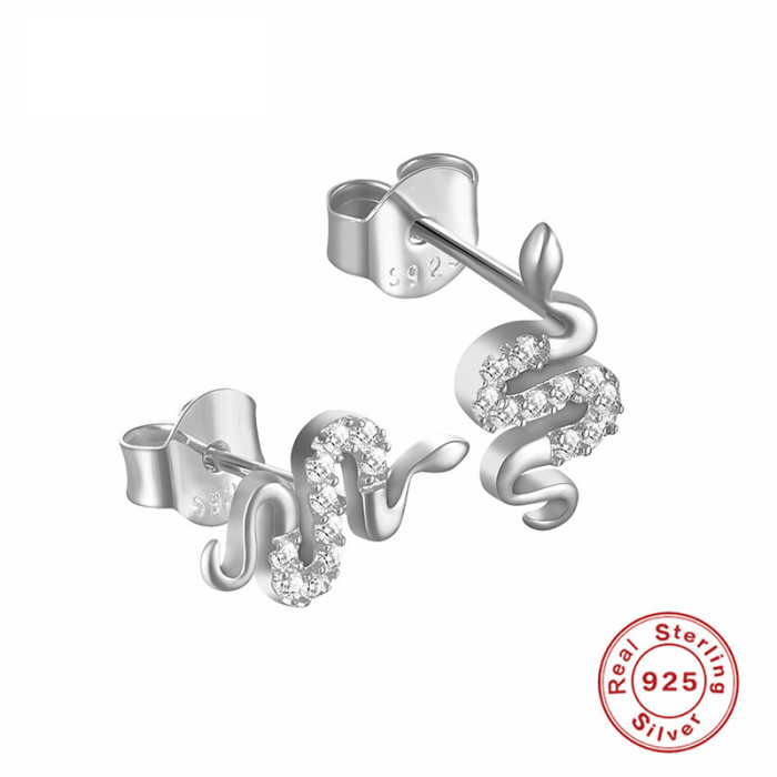 S925 Sterling Silver INS Fun Little Snake Earrings Best-Selling Fashion Little Snake Stone-Studded Earrings Women's...