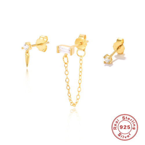 S925 Sterling Silver 3-Piece Set Asymmetric Stud Earrings Cross-Border European and American Style Fashionable Hot-Selling INS Style Earring Set