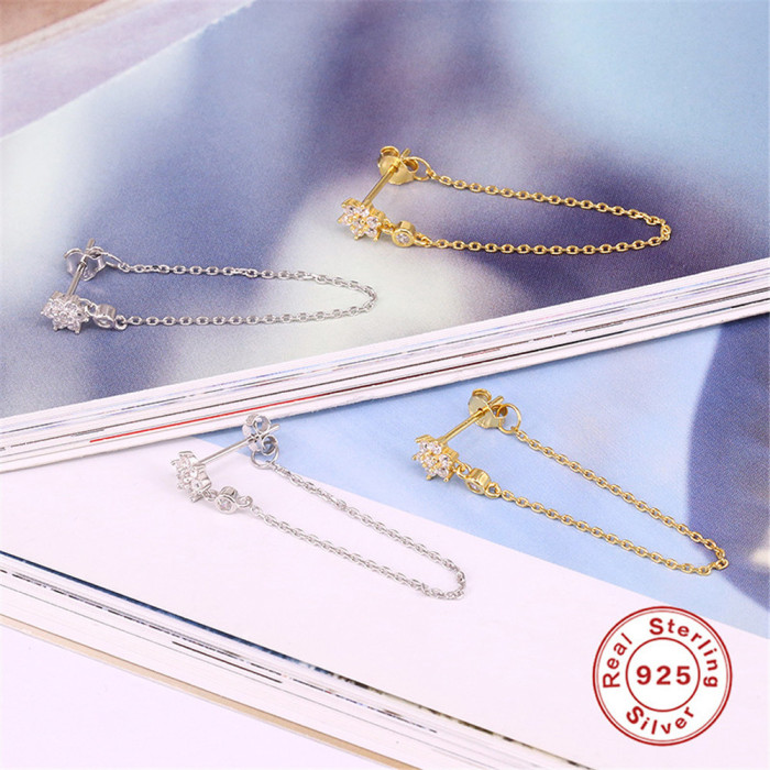 S925 Sterling Silver Chain Earrings Amazon Hot Selling Creative Simple Retro Elegant Design Sense Stud Earrings for W...